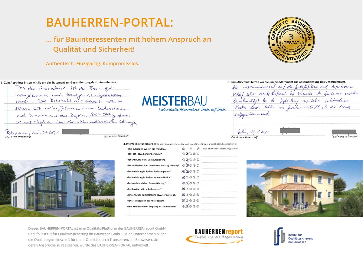BAUHERREN-PORTAL informiert Bauinteressenten über testierte Hausbauqualität